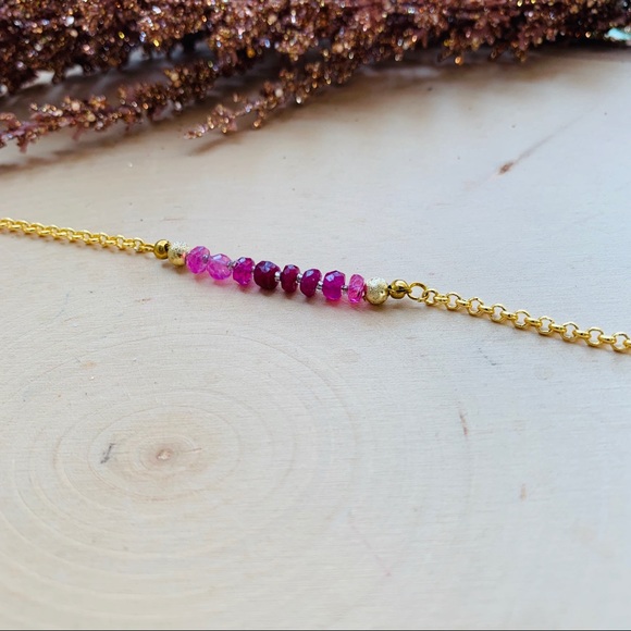 Birthstone Gemstone Bar Gold Bracelet Necklace - Picture 6 of 8